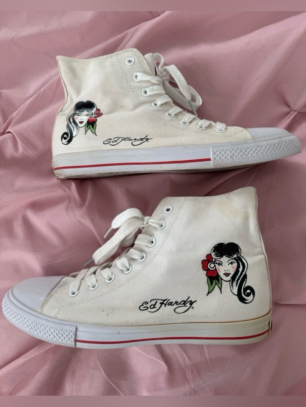Ed Hardy Geisha Girl High Top Sneakers Size 10 Y2K Christian Audigier